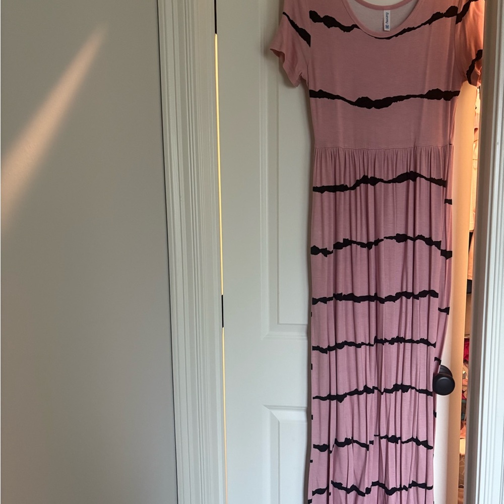 Pink and Black Striped Maxi Dress